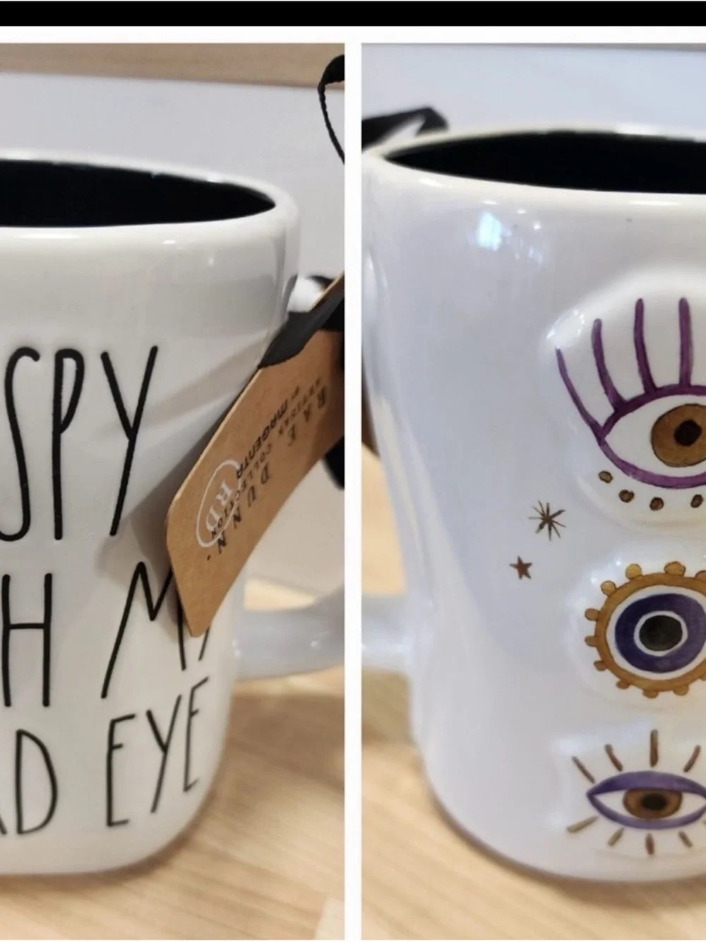 Rae Dunn Mystic Eye White Ceramic Mug with Purple & Gold Accents